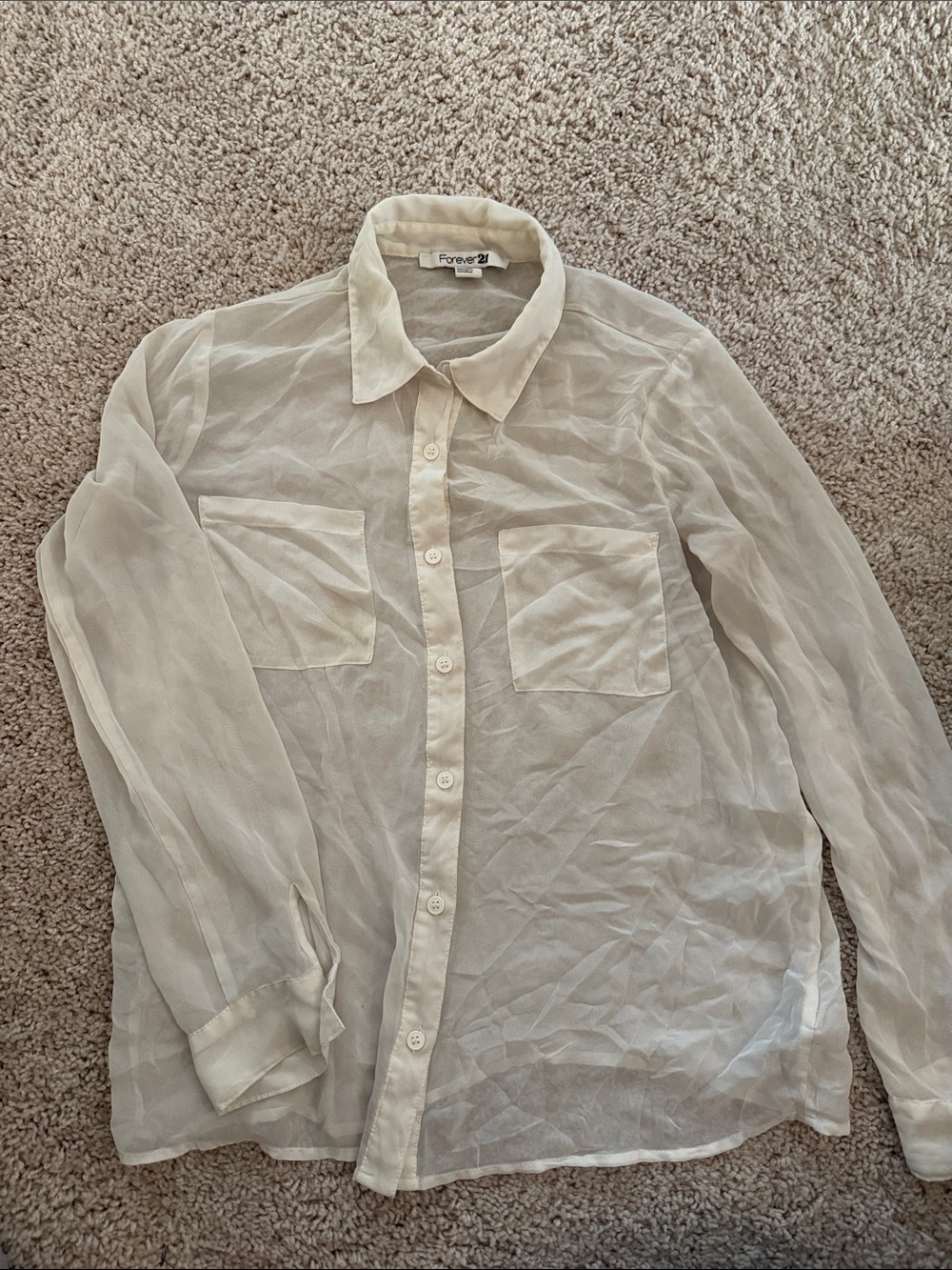 Forever 21 Sheer Button-Down Shirt - Off-White/Cream